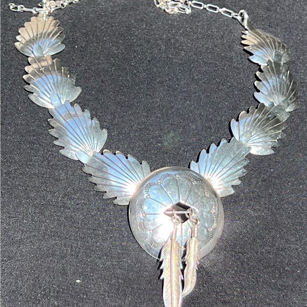 Vintage Sterling Silver Feather Statement Necklace
